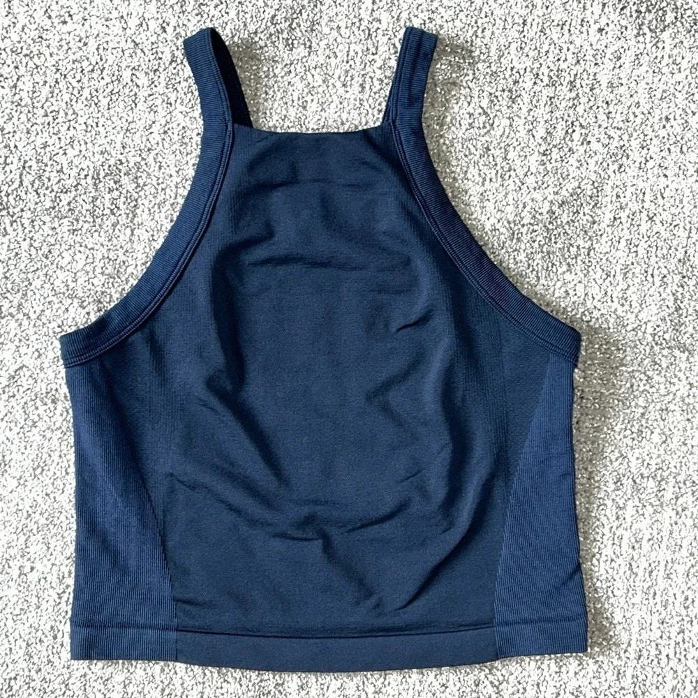 Lululemon High-Neck Cropped Racerback Tank Top Women's 10/12? - Navy Blue EUC!! - Picture 4 of 8